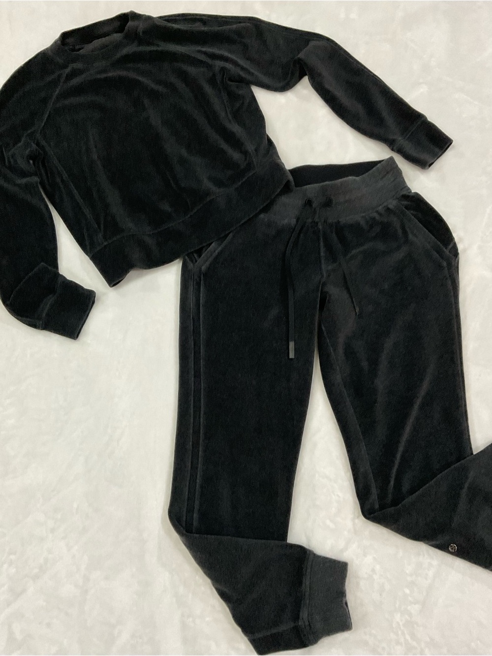 Lululemon Black Velour Warm Down Crew and Ready to Crush Joggers Set